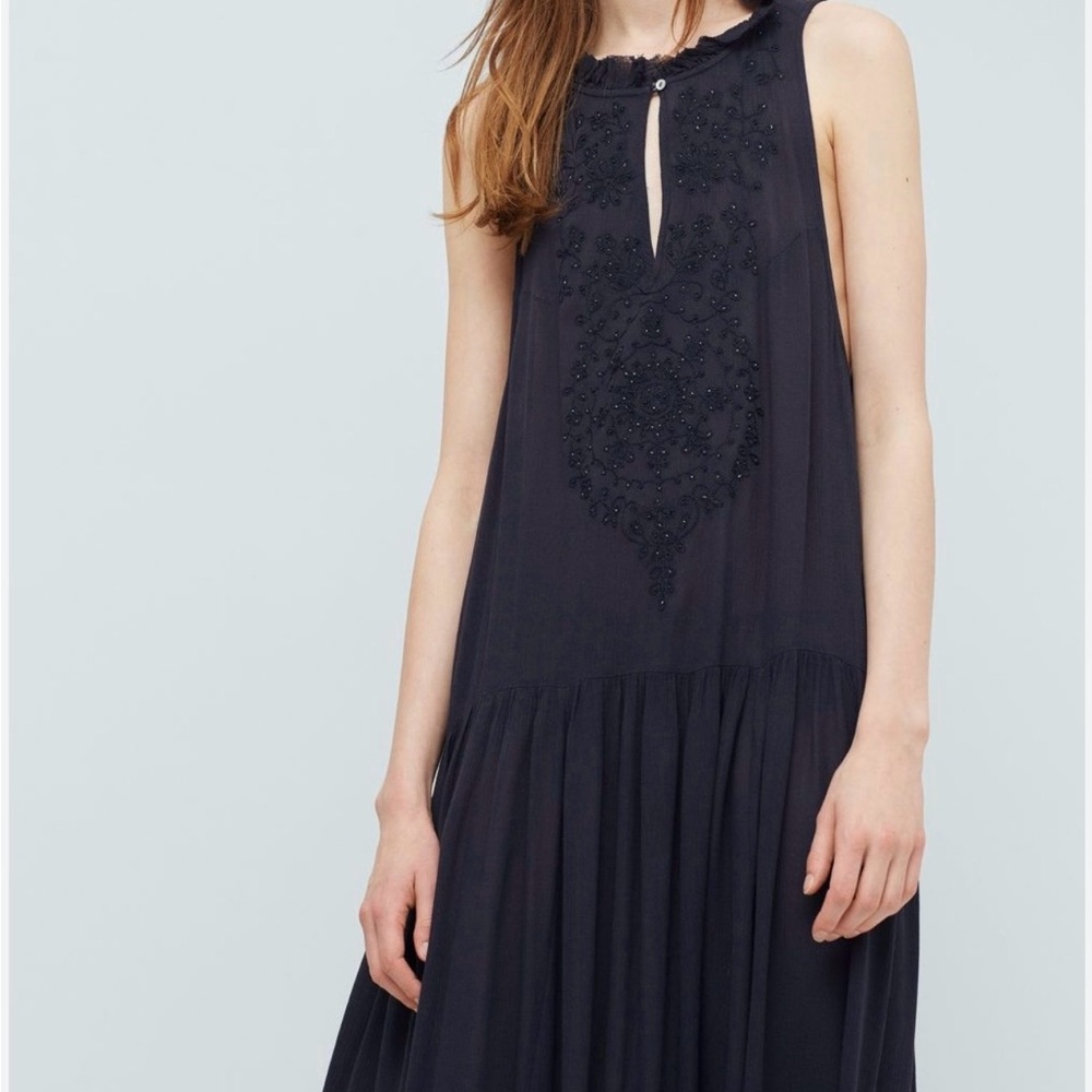 Mango Black Sleeveless Beaded Midi Dress